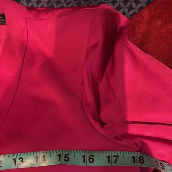 RACHEL ZOE Elegant Fuchsia Pink Open Front 3/4  RushGathered Sleeve Blazer Sz L - Picture 8 of 15